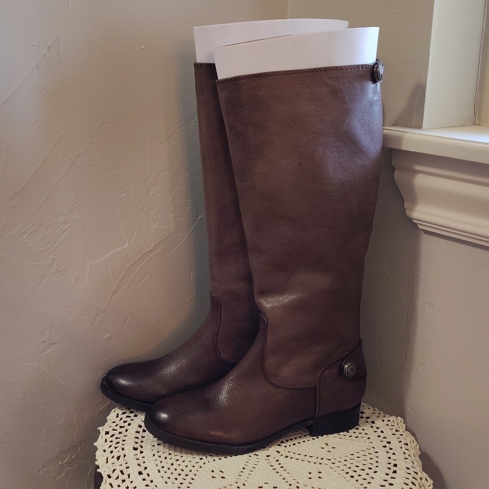 Arturo Chiang Riding Boots Brown 6.5/36.5 Zip Back And Snap